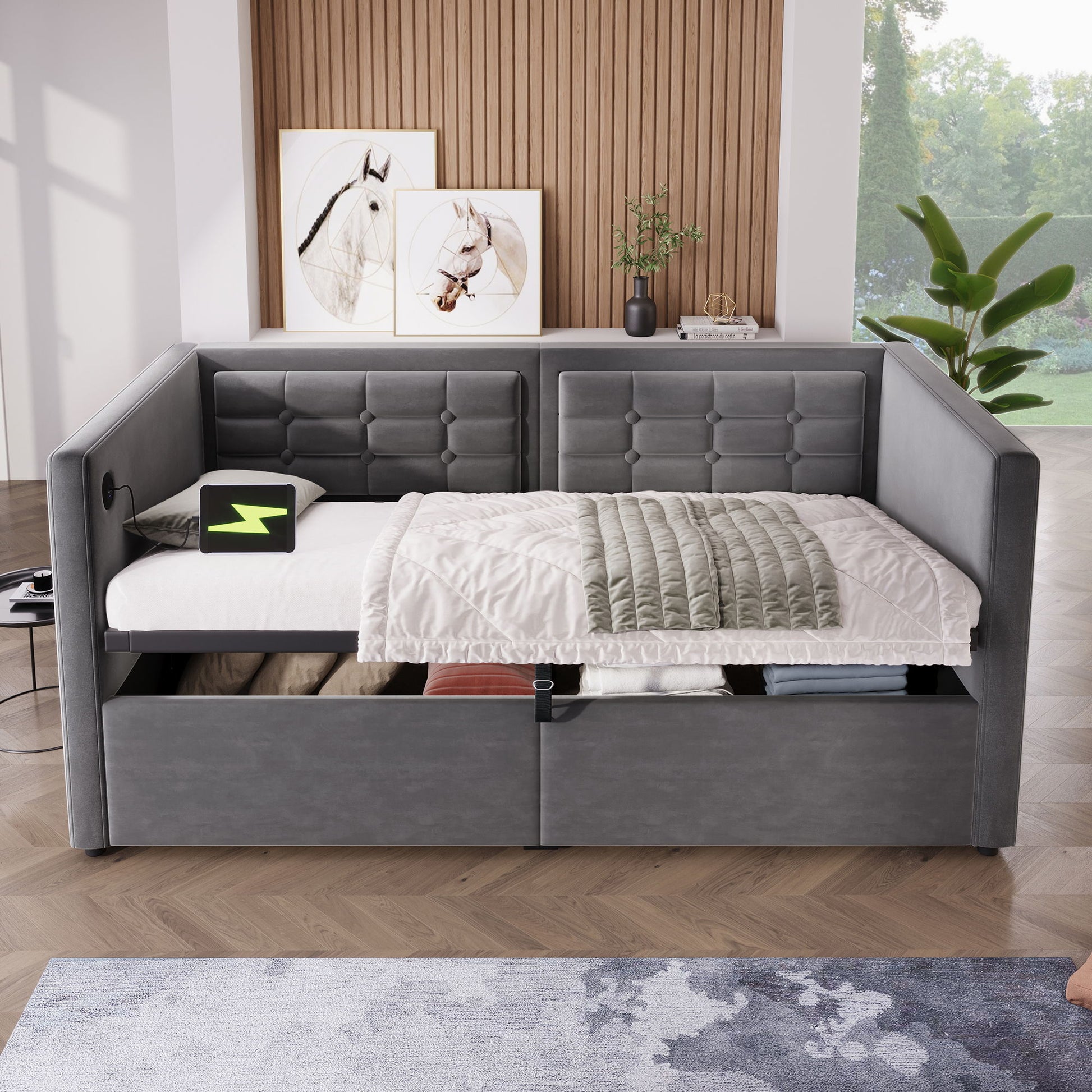 Upholstered Hydraulic Storage Daybed With USB & Type C Charging Artistry At Home