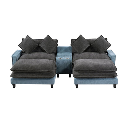 Sectional Sofa With Removable Ottomans, USB Ports, Cup Holders & Storage - Gray / Light Blue Hearth and Haven