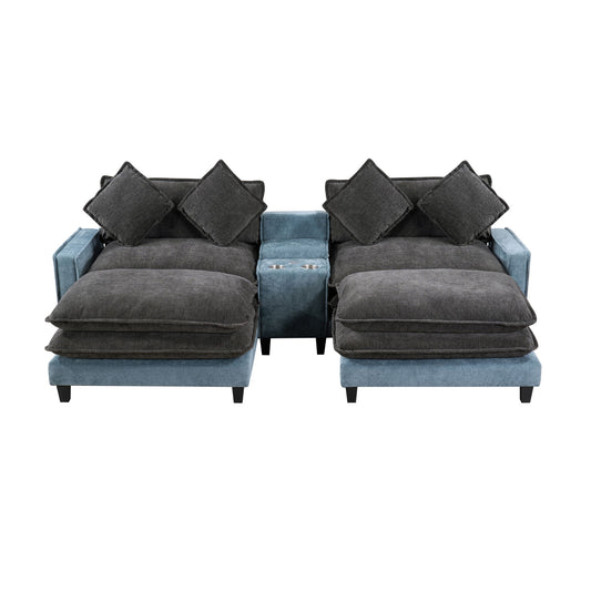Sectional Sofa With Removable Ottomans, USB Ports, Cup Holders & Storage - Gray / Light Blue Hearth and Haven