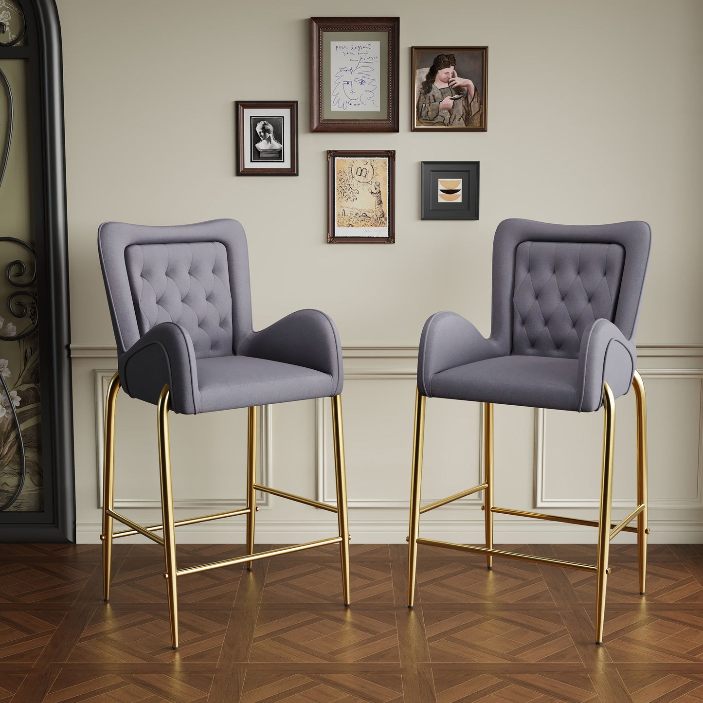 Velvet Fabric Counter Height Bar Stools (Set of 2) Noble House