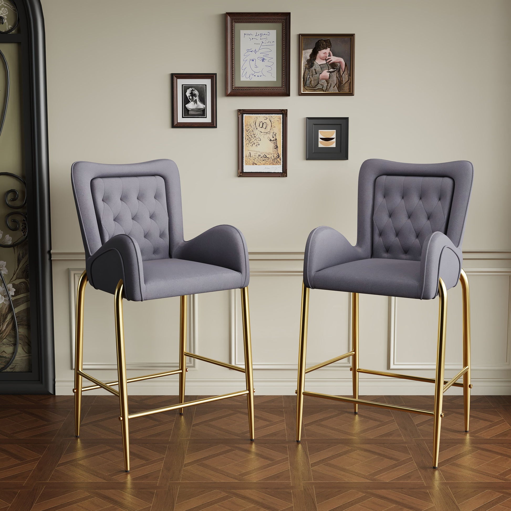 Velvet Fabric Counter Height Bar Stools (Set of 2) Noble House