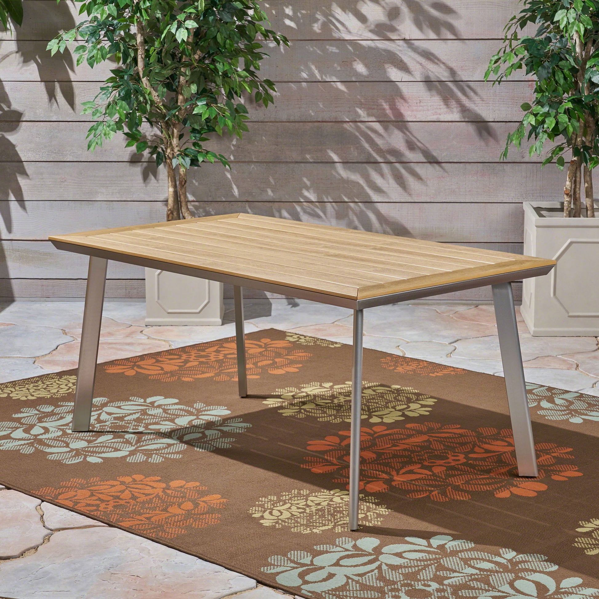 Outdoor Dining Table With Eucalyptus Wood Topped - Silver Noble House