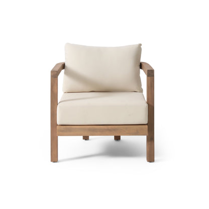 Outdoor Acacia Wood Patio Club Chair, Waterproof Thick Cushion, Deep Seating Noble House