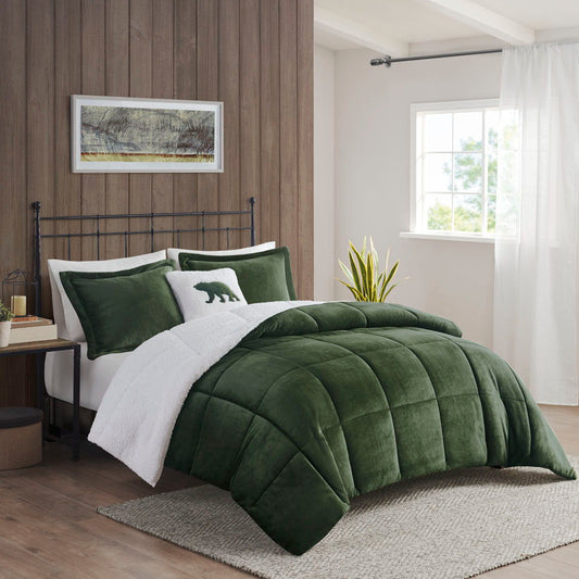 Alton - King Down Alternative Comforter Set - Green / Ivory Woolrich
