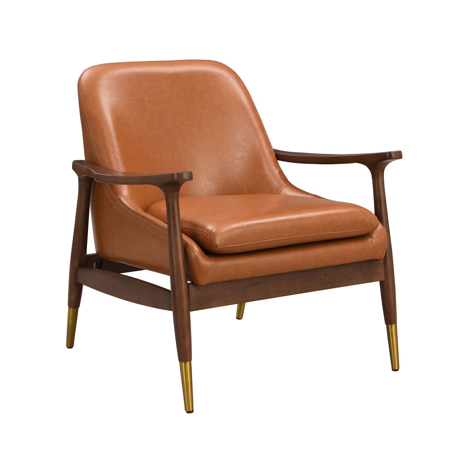 Mid - Century Accent Chair With Cushioned Seat, Brass Tipped Legs Noble House