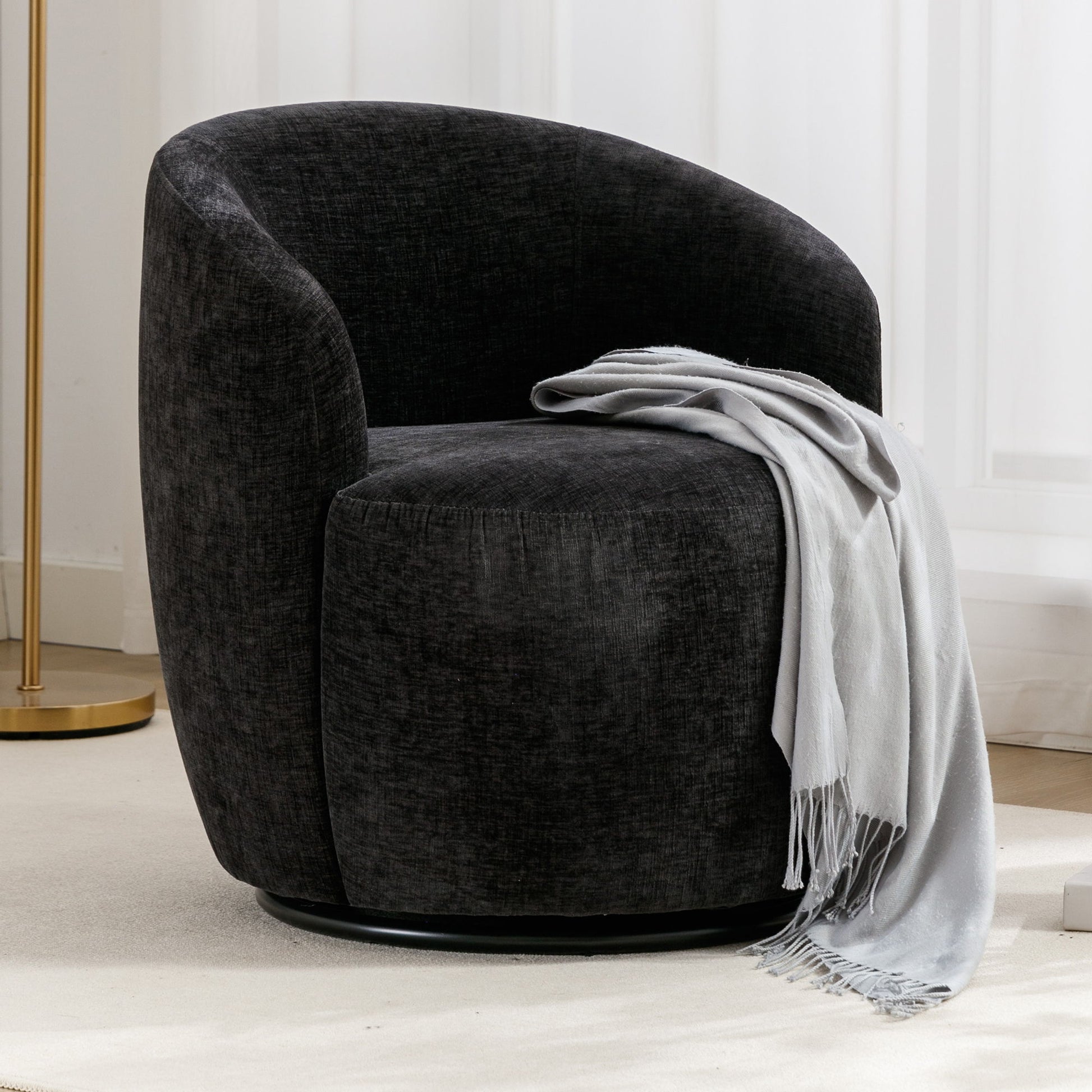 Chenille Fabric Swivel Accent Armchair Barrel Chair With Powder Coating Metal Ring Home Essentials