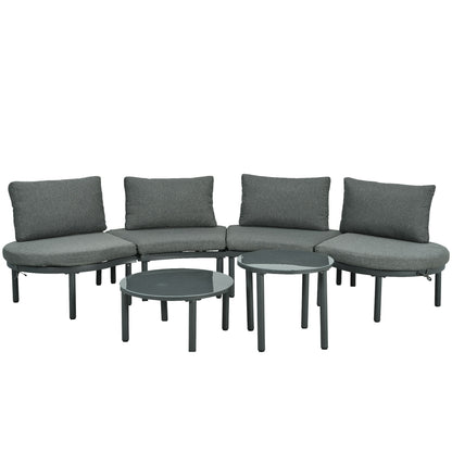 6 Piece Patio Set, Half Moon Outdoor Sectional Sofa With 2 High Low Coffee Tables, 4 Pillows & Cushions Hearth and Haven