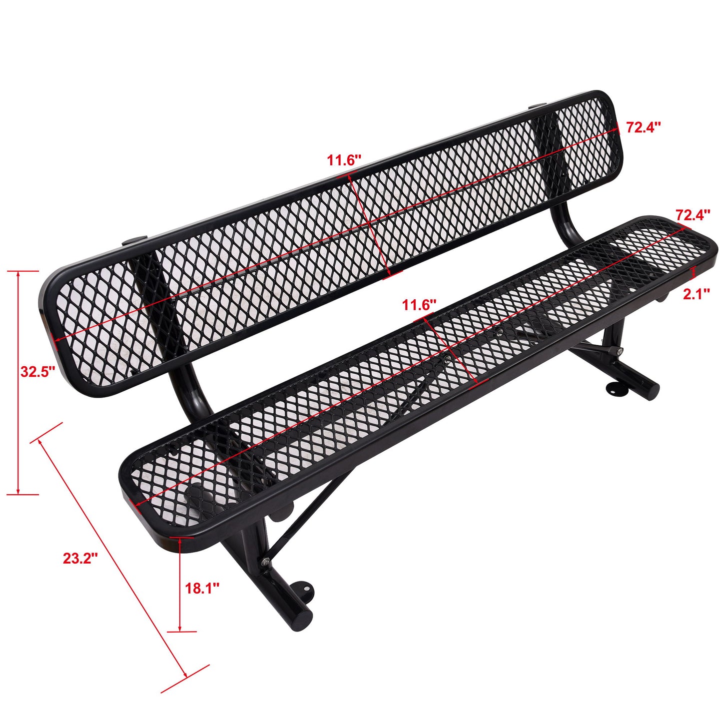 6' Outdoor Steel Bench With Backrest Home Essentials