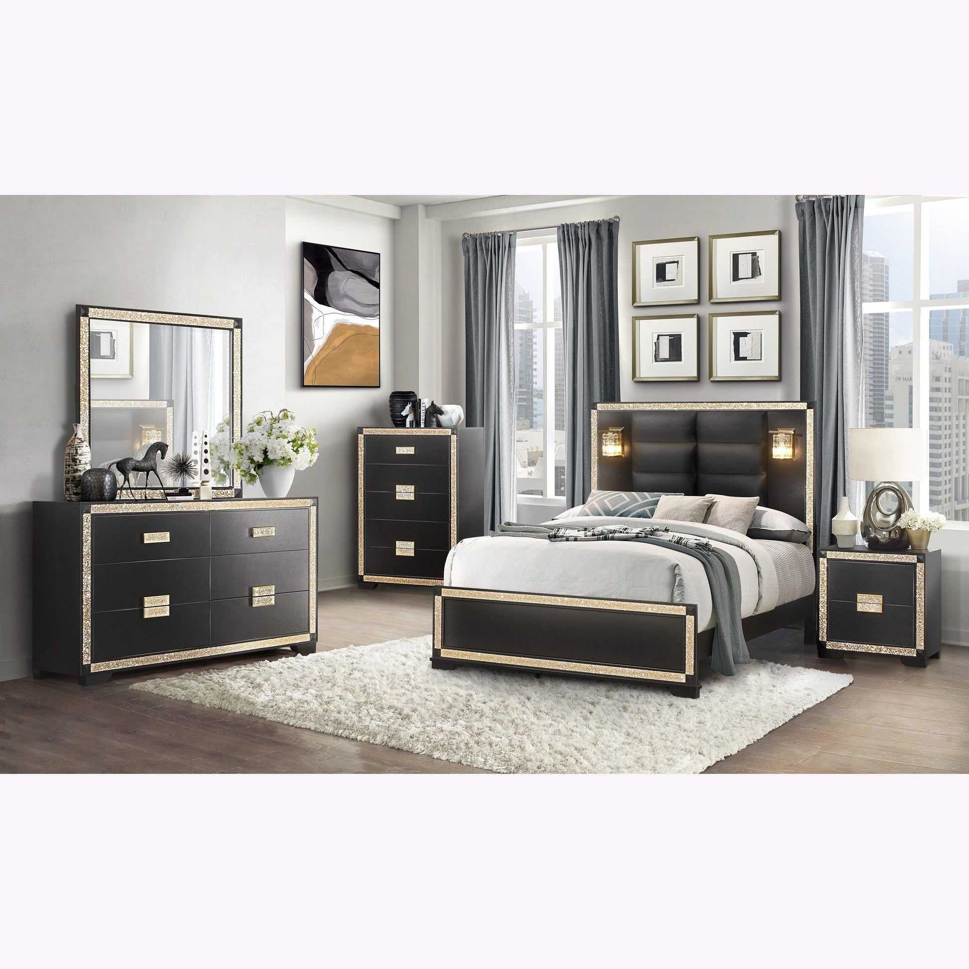 Lively - Bed With Lamps, Elegant Design Global Furniture USA