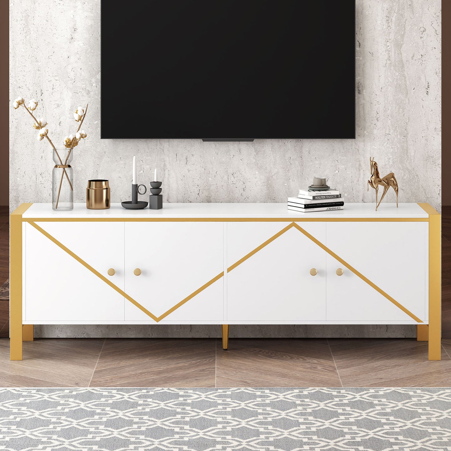 Modern Minimalist TV Stand With 2 Spacious Cabinets Hearth and Haven