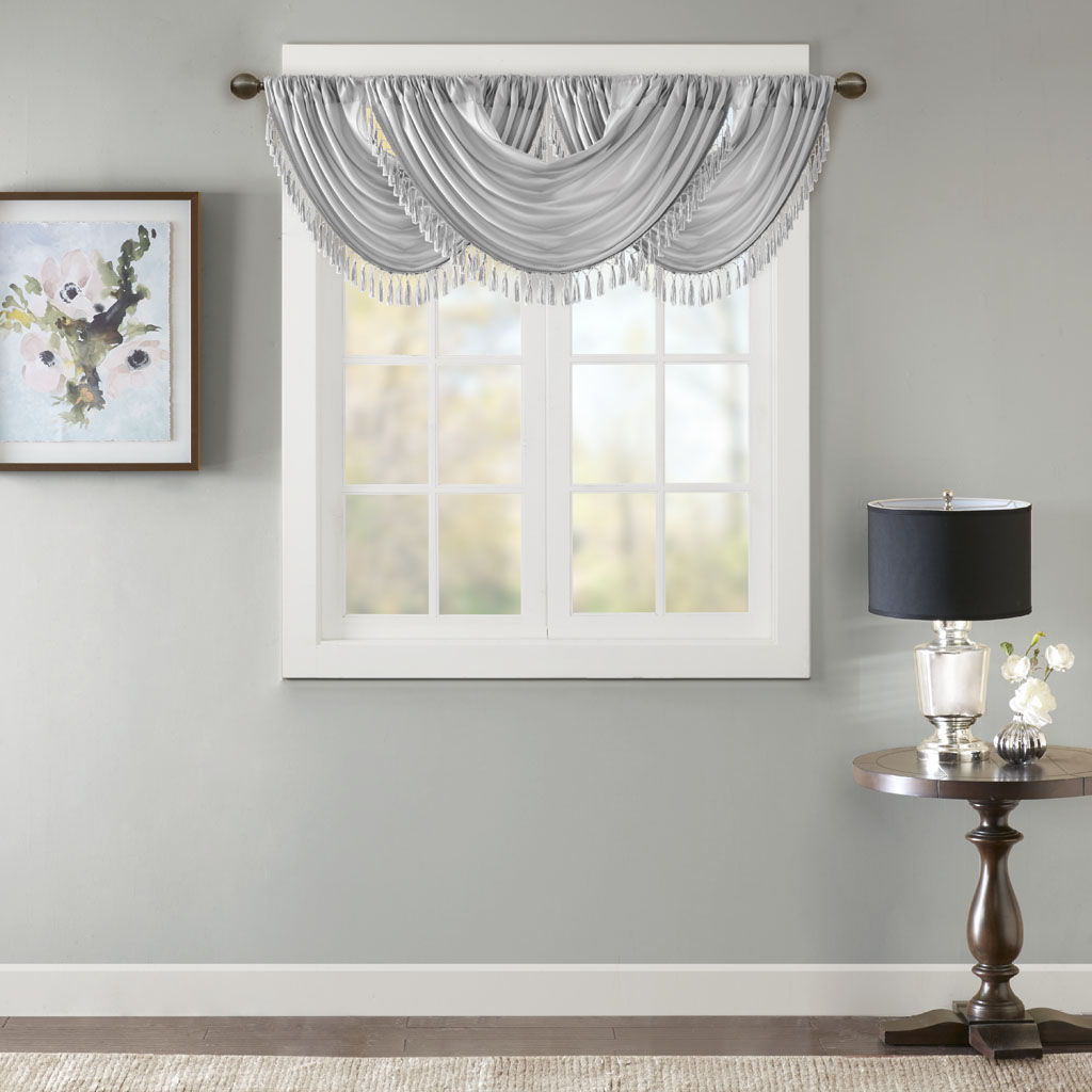 Elena - Waterfall Embellished Valance - Silver