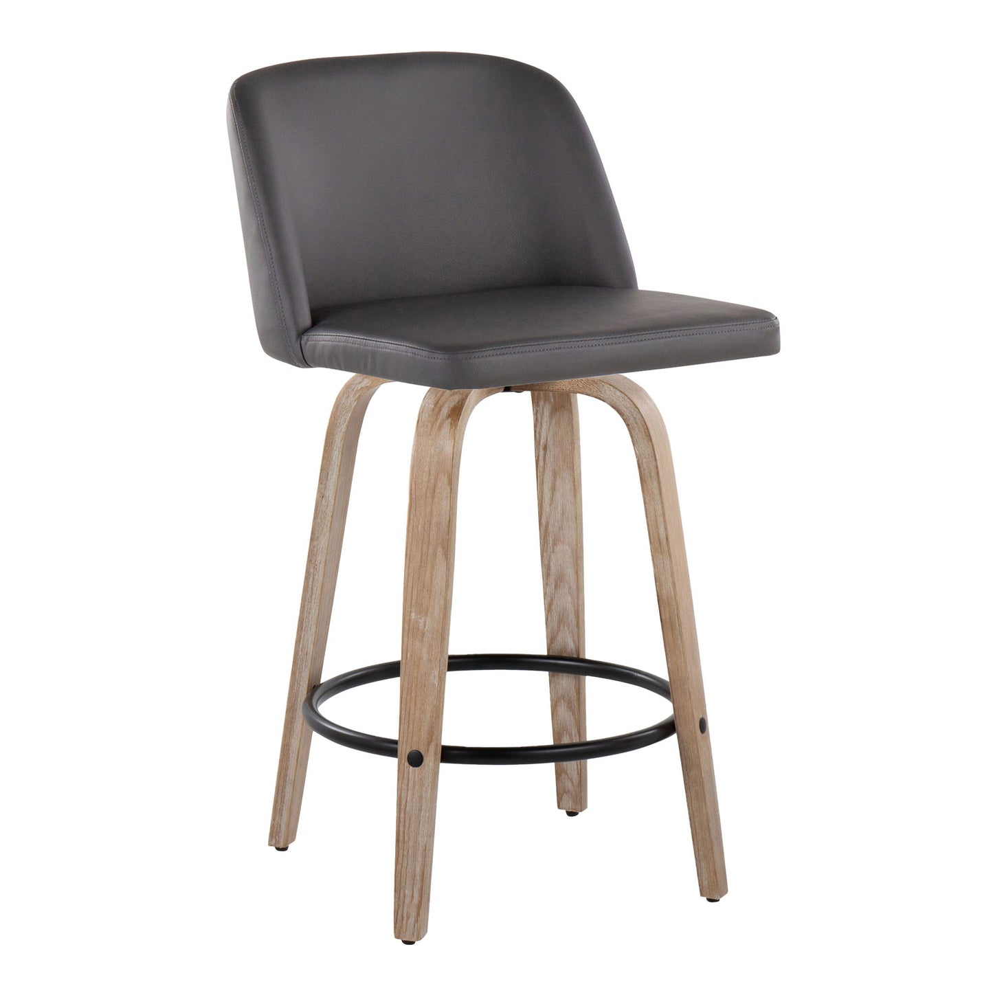 Toriano - Contemporary Fixed Height Counter Stool With Swivel & Round Footrest (Set of 2) - White Washed / Gray Lumi Source