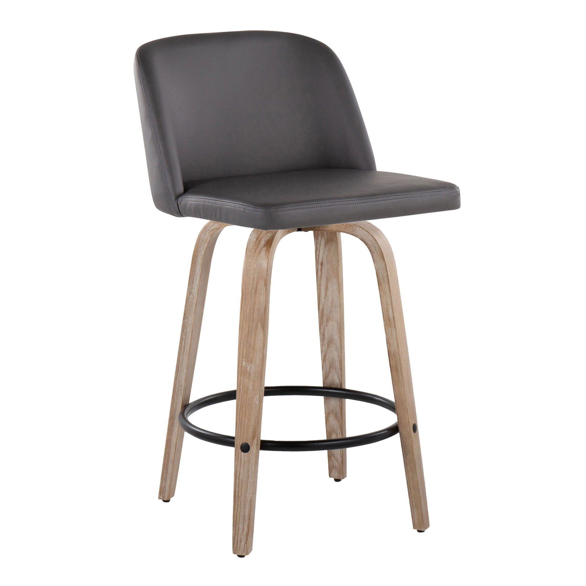 Toriano - Contemporary Fixed Height Counter Stool With Swivel & Round Footrest (Set of 2) - White Washed / Gray Lumi Source