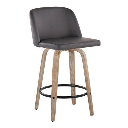Toriano - Contemporary Fixed Height Counter Stool With Swivel & Round Footrest (Set of 2) - White Washed / Gray Lumi Source