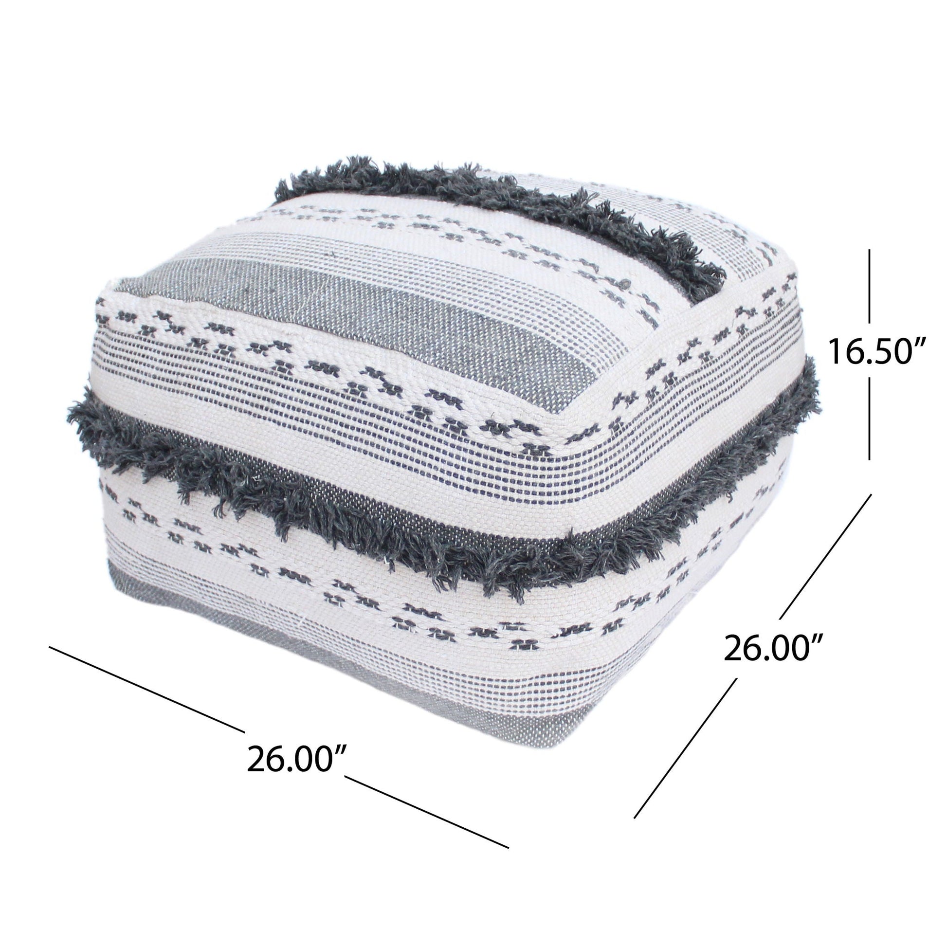 Karim - Faux Yarn Large Pouf, Durable - Ivory / Gray Home Essentials