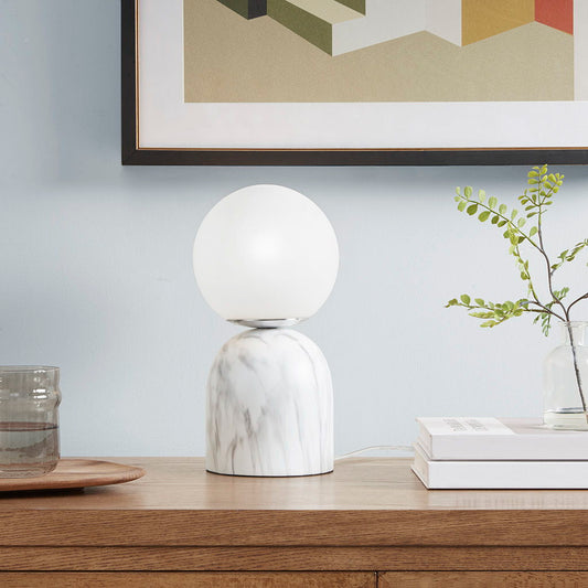 Nelia - Frosted Glass Globe Resin Table Lamp - White