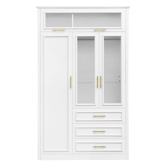 3 Door Wardrobe Armoire With LED Lighting And 3 Drawers - White Hearth and Haven