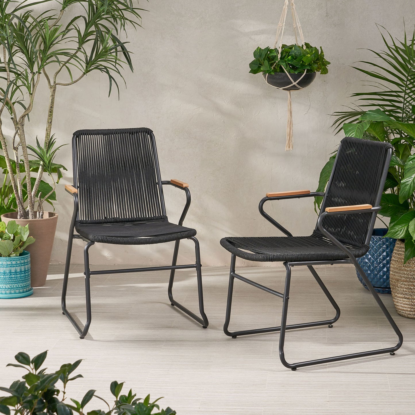 Moonstone - Outdoor Club Chair Set With Rope Weave Design - Black Noble House