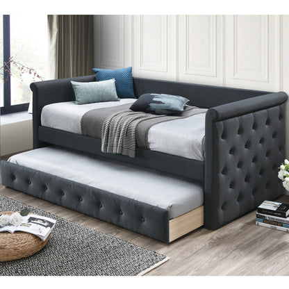 Contemporary Button Tufted Daybed With Slat Trundle Home Essentials