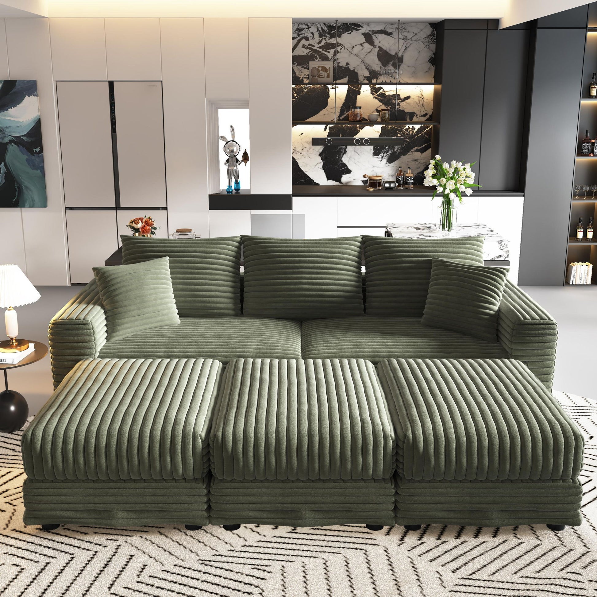 Convertible Deep Seat Sofa With Soft Pillows And Ottomans Home Essentials