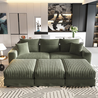 Convertible Deep Seat Sofa With Soft Pillows And Ottomans Home Essentials