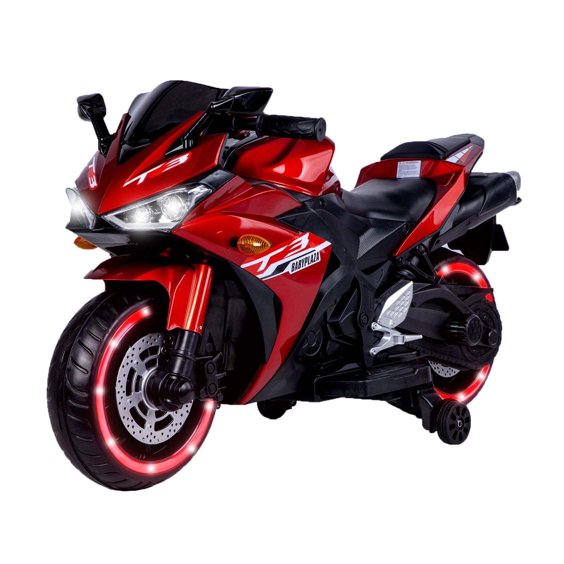 Kids 12V Motorcycle With Training Wheels, Manual Throttle, And Lighting Wheels For Boys And Girls Ages 3-6 - Red Daily Nest