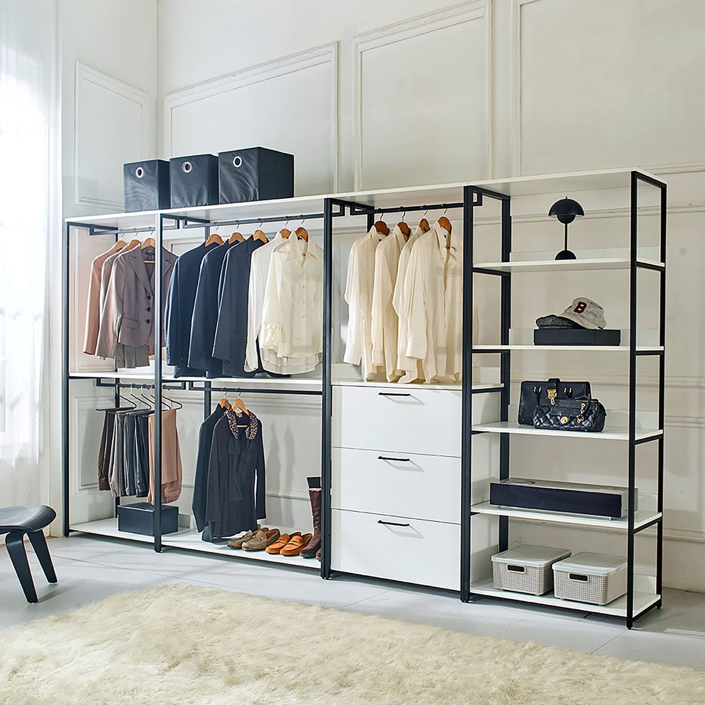 Fiona - Freestanding 4 Tower Walk In Closet System Wood Metal - White Home Essentials