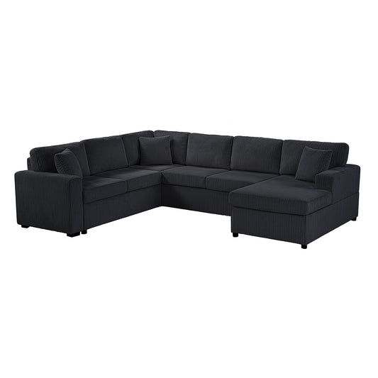 Oversized Sectional U-Shaped Sofa With Chaise Lounge And Three Soft Throw Pillows Hearth and Haven
