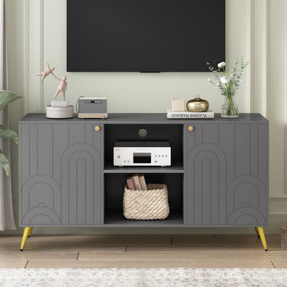 Modern TV Stand With Adjustable Shelf, Handles And Anti-Tip Device Hearth and Haven