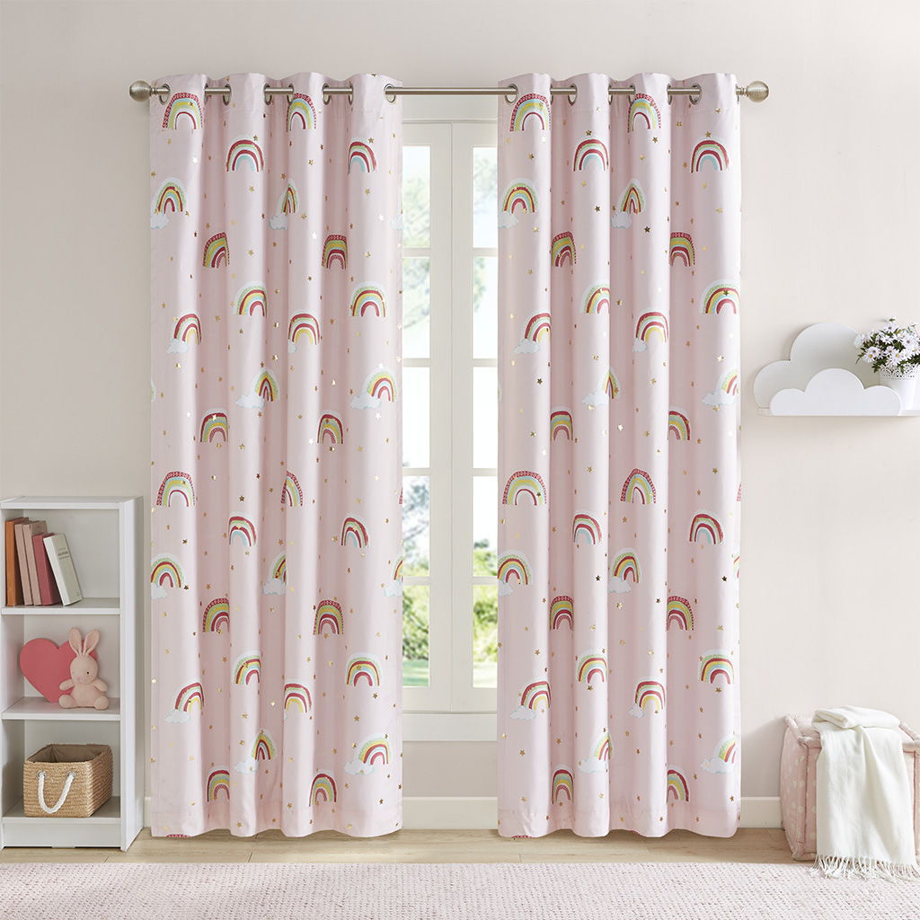 Alicia - 84" Rainbow With Metallic Printed Total Blackout Window Panel - Pink