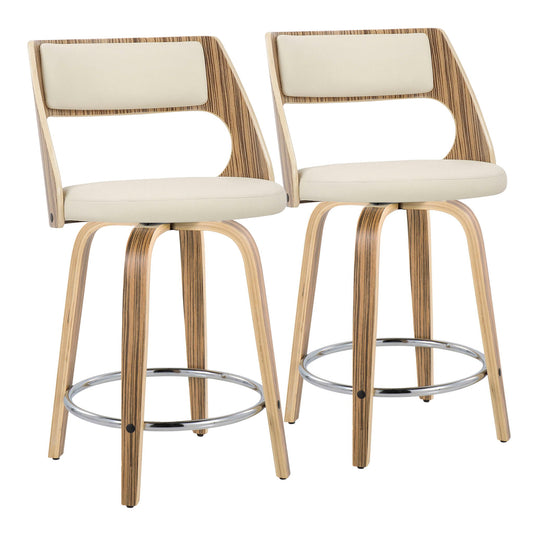 Cecina - Mid-Century Modern Fixed Height Counter Stool With Swivel With Round Footrest (Set of 2) - Zebra / Cream Lumi Source