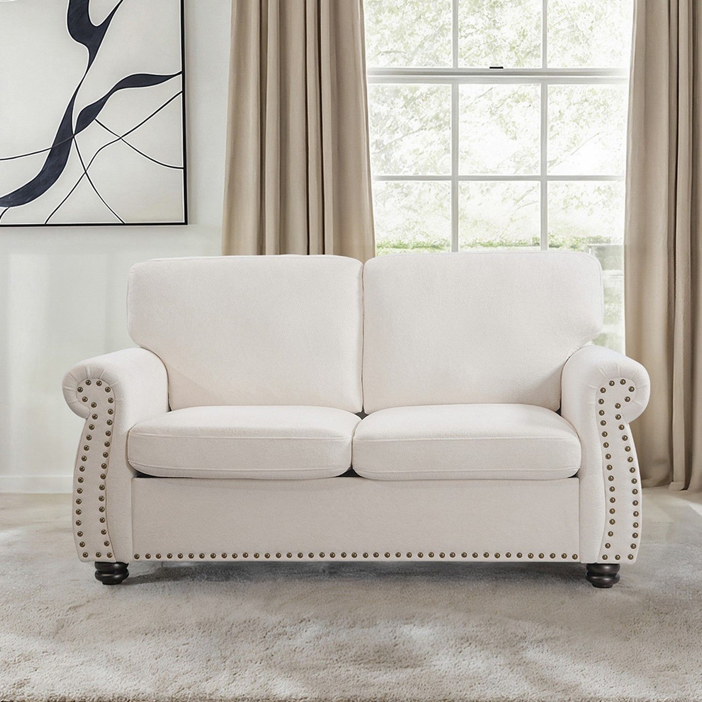 Soft Loveseat, Upholstered 2 Seater Couch, Loose Back Cushions And Turned Legs US Pride