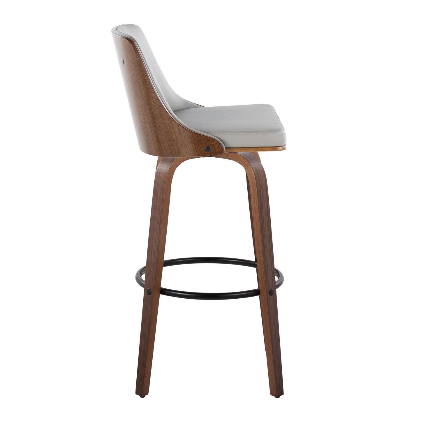 Gianna - Mid-Century Modern Fixed Height Barstool & Swivel With Round Footrest (Set of 2) - Walnut / Light Gray Lumi Source