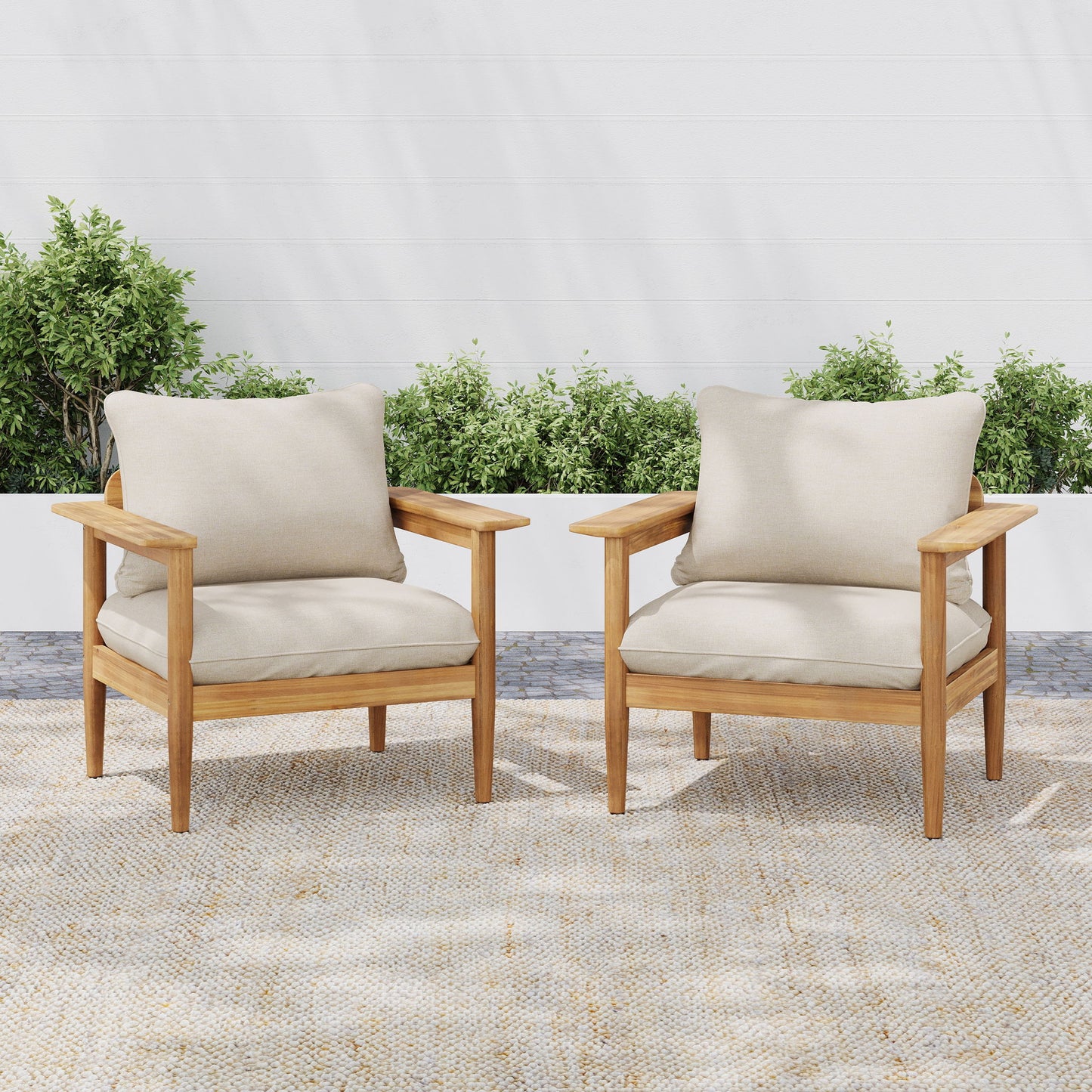 Terassi - Outdoor Lounge Chair (Set of 2) With Cushions - Beige / Light Teak Noble House