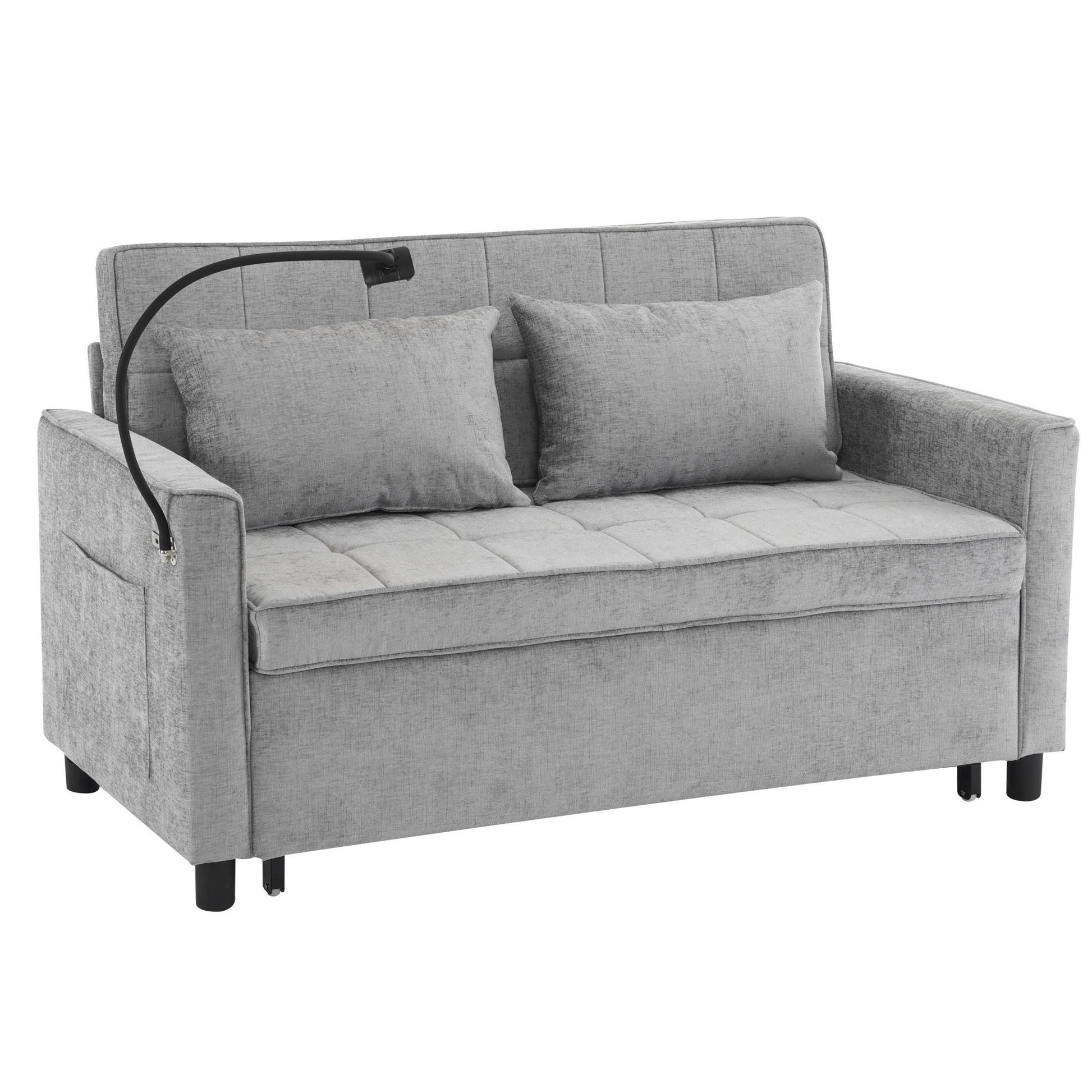 Pull-Out Sleeper Sofa With Reversible Backrest Cushion, Side Pockets, 2 USB Ports And A Phone Holder For Living Room Hearth and Haven