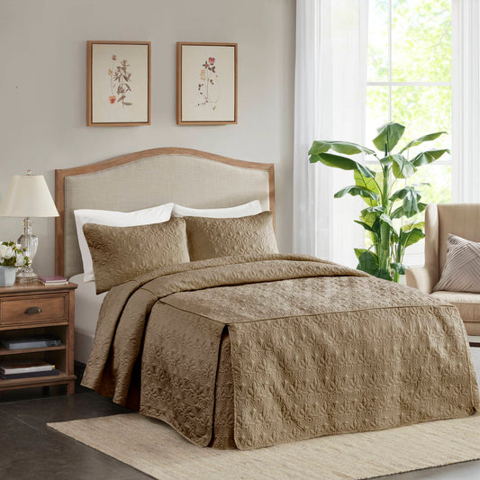 Quebec - Queen Fitted Bedspread (Set of 3) - Khaki Madison Park