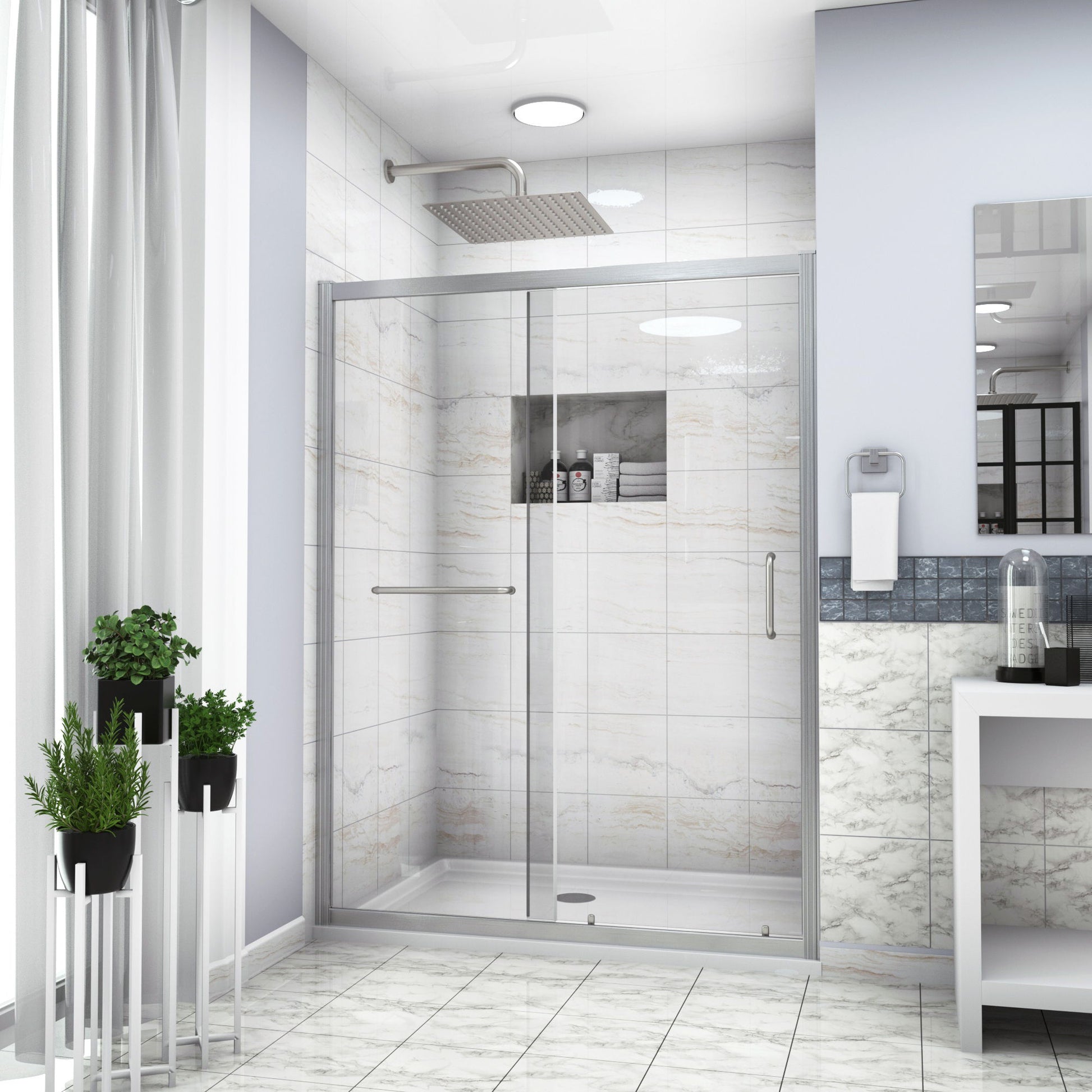 Single Sliding Bypass Shower Door, Tempered Glass Enclosure Daily Nest