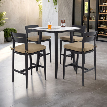 5 Pieces Outdoor Patio Bar Set, Rounded Square Table & 4 Aluminum Bar Stools Life Outside