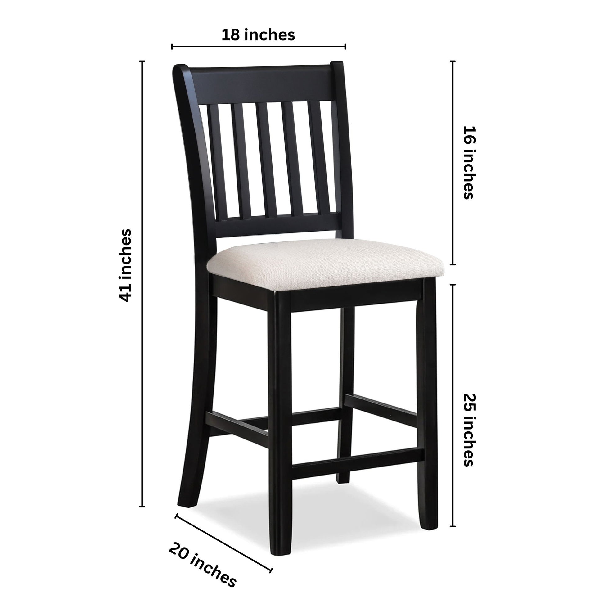 Transitional Rubberwood Dining Room Chairs (Set of 2) With Slatted Back - Black Home Essentials