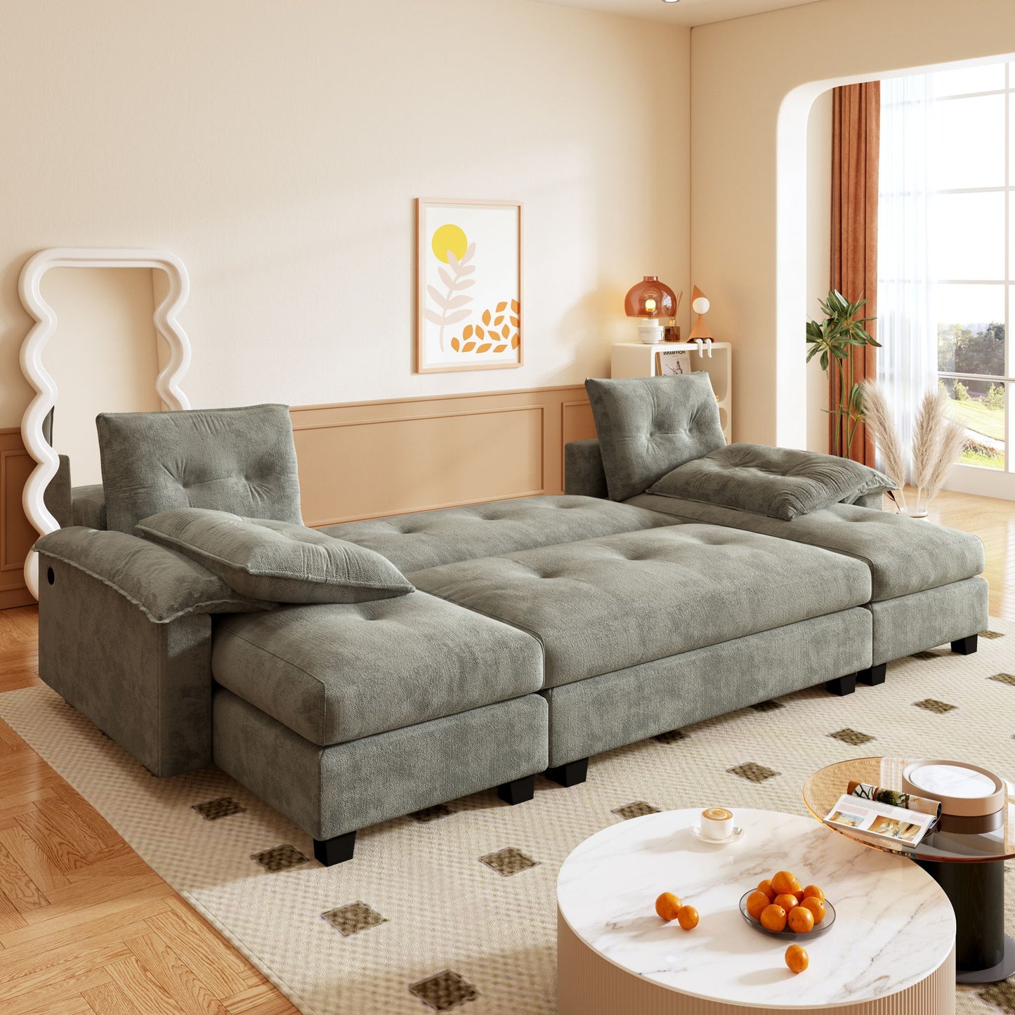 U-Shaped Sleeper Sofa With Pull Out Bed Home Essentials