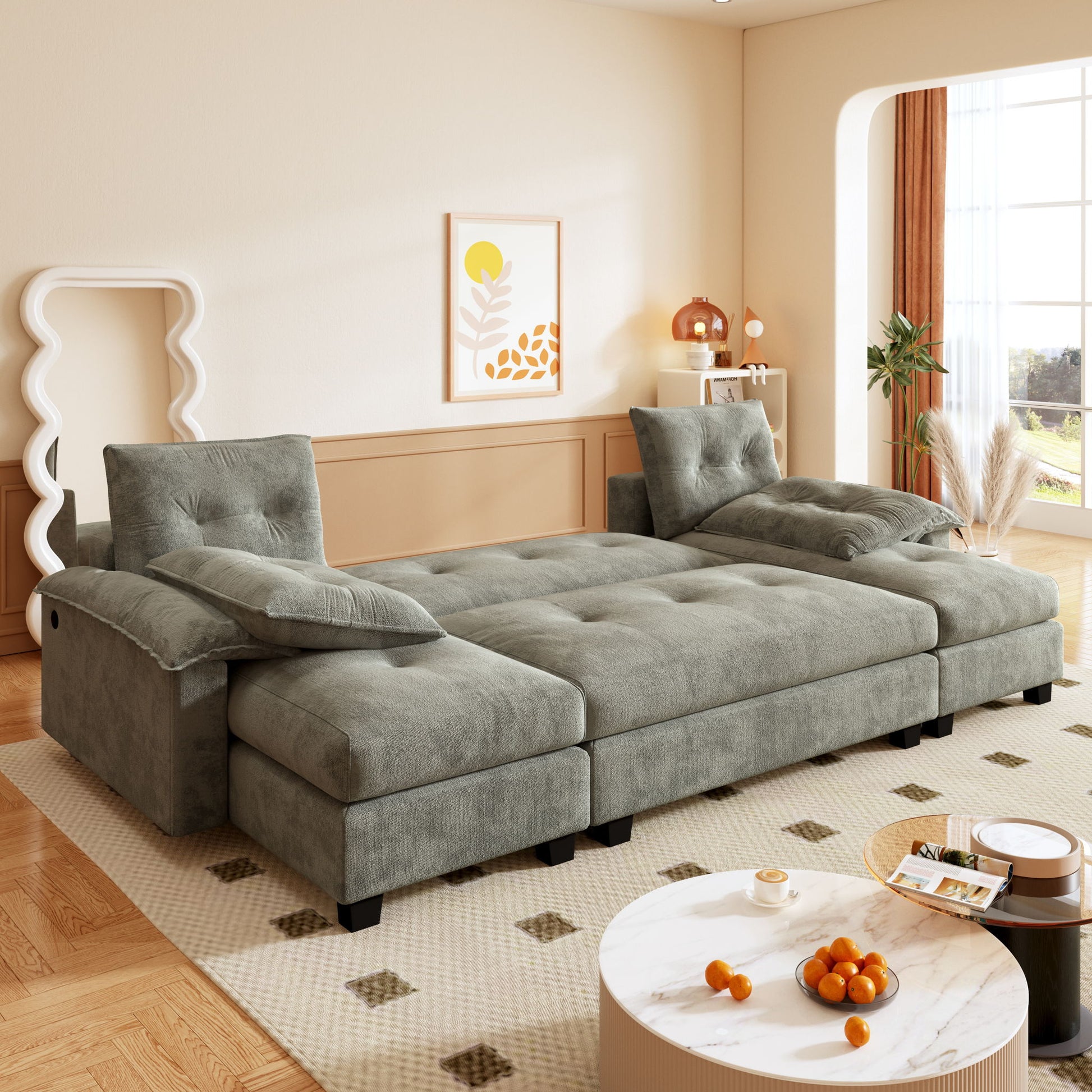 U-Shaped Sleeper Sofa With Pull Out Bed Home Essentials