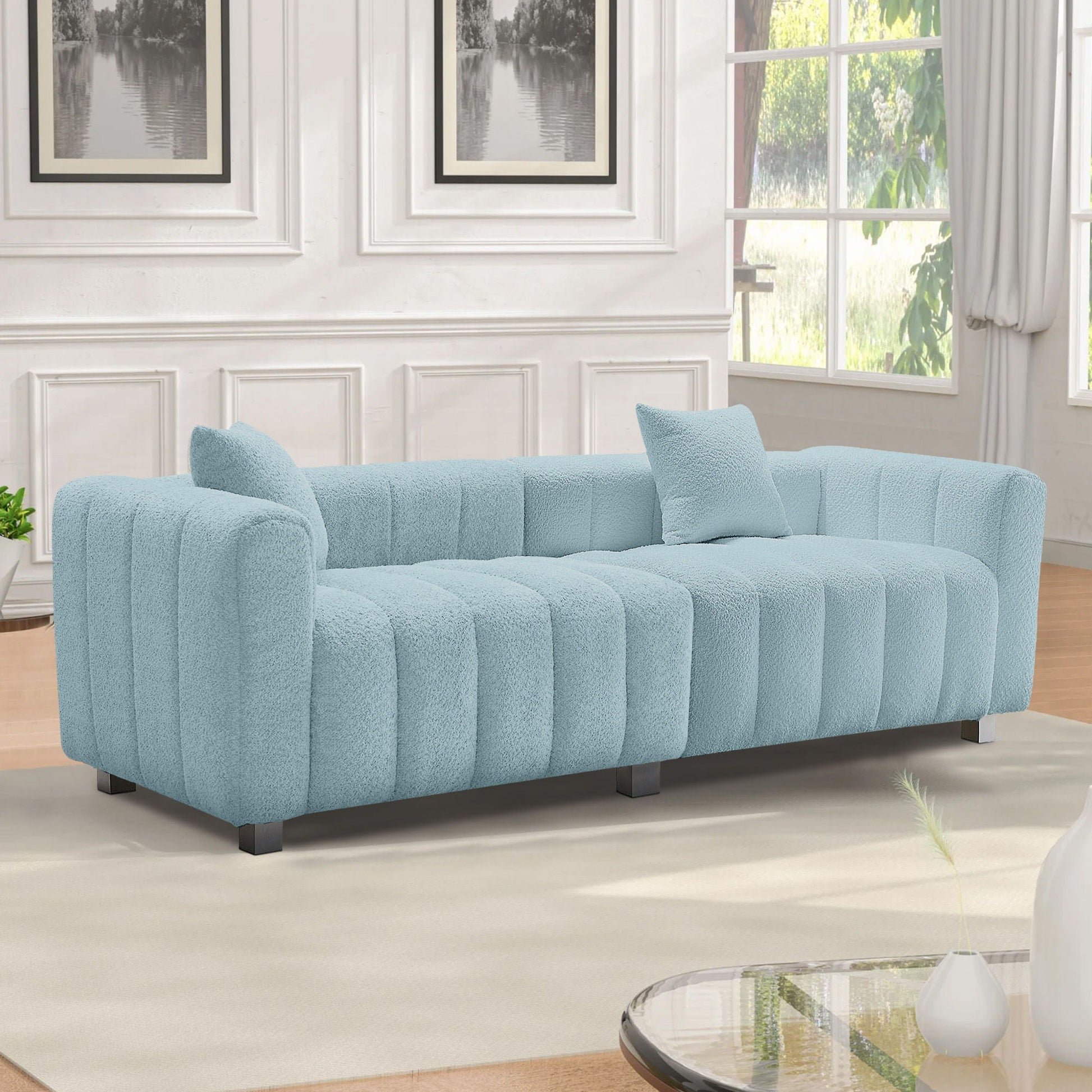 Modern 3 Seater Sofa With 2 Pillows Home Essentials