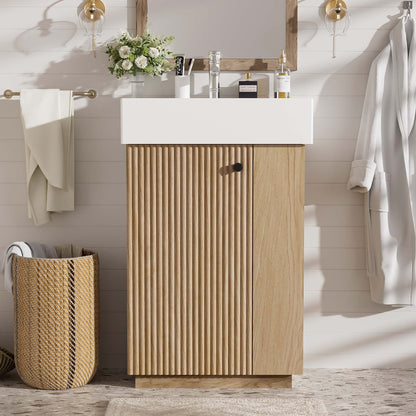 Bathroom Vanity With Sink, Freestanding Wood Grain Cabinet With Storage Hearth and Haven