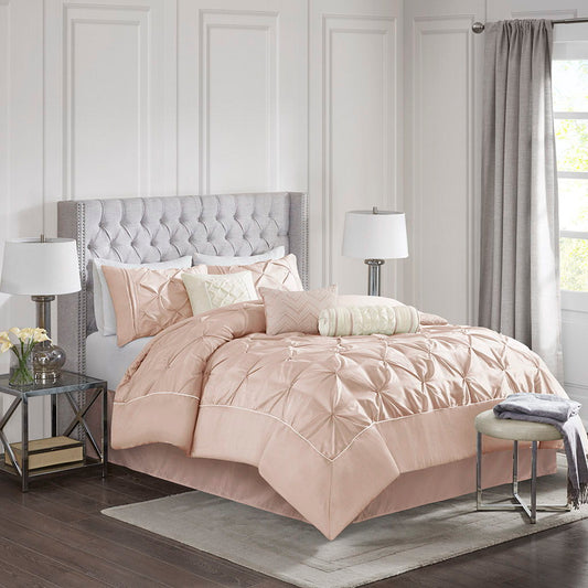Laurel - Queen 7 Piece Tufted Comforter Set - Blush Madison Park