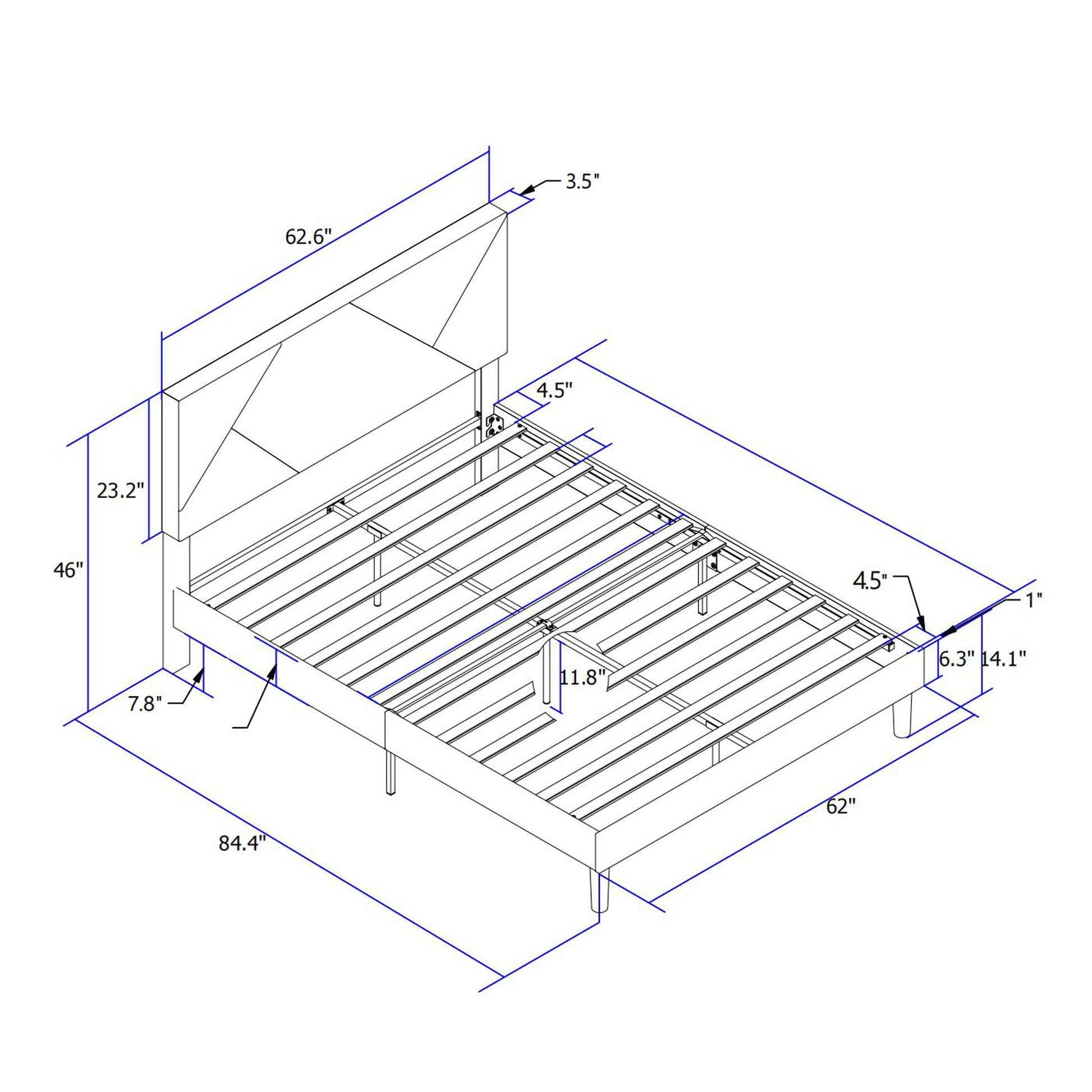 Upholstered Platform Bed Frame With Headboard, Wood Slat Support Home Essentials