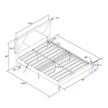 Upholstered Platform Bed Frame With Headboard, Wood Slat Support Home Essentials