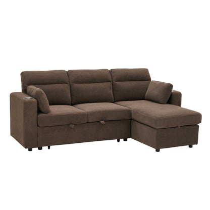 Convertible L - Shaped Sectional Sofa Bed With Storage Chaise, Cup Holders Home Essentials