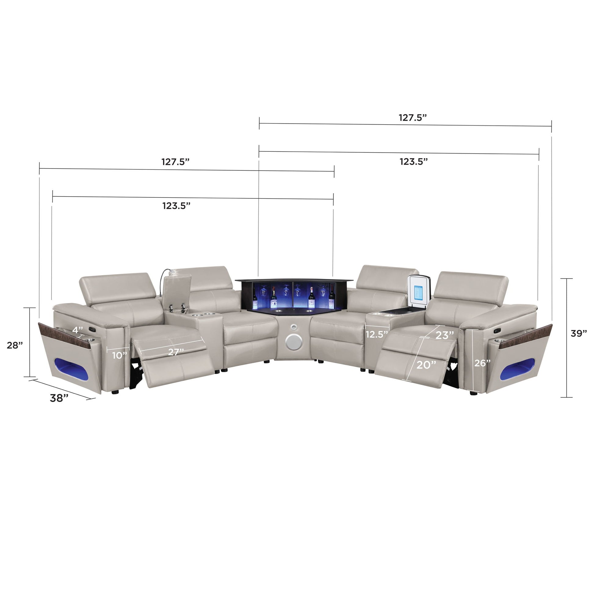Nova - Sectional With Bluetooth Speaker, LED And Lifting Wine Cabinet Matrix Furniture Group
