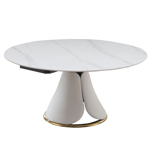 Fashion Modern Sintered Stone Dining Table With Multi Functional Retractable Design - White Home Essentials