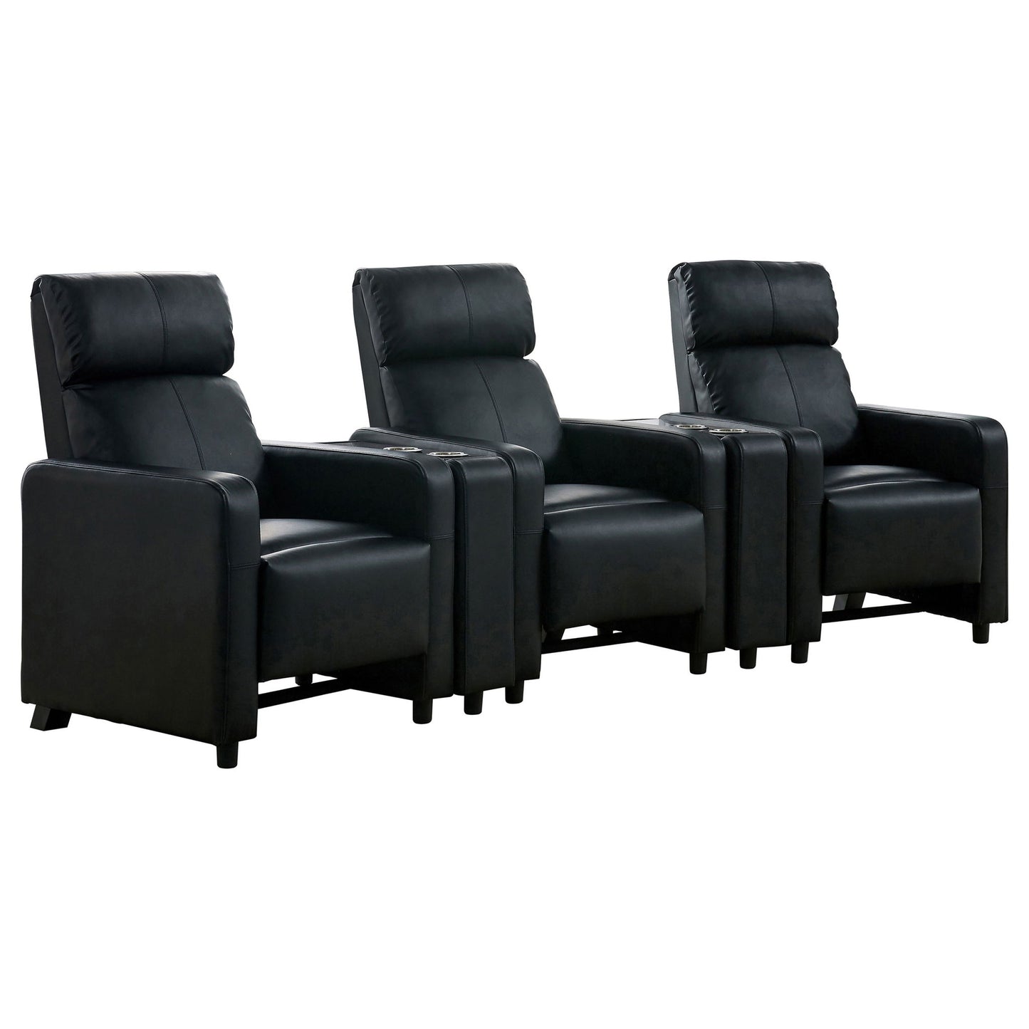Warren - 3 Seater Home Theater With 2 Wedge Consoles Recliners - Black Furniture Max